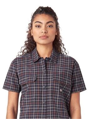 Dickies Cropped Navy Plaid Short Sleeve Work Shirt